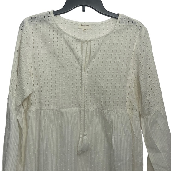 World Market S/M White NEW BabyDoll Blouse 100% Cotton Small / Medium - Picture 5 of 6